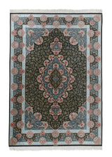 35041 Persian Rug Qum Handmade Area Traditional 4'5'' x 6'5'' -4x6- Pink Black Yellow Gold Floral Naghsh Khani Design