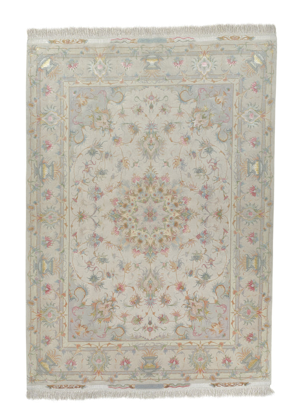 35043 Persian Rug Tabriz Handmade Area Traditional 4'11'' x 6'10'' -5x7- Whites Beige Floral Naghsh Hosseinizadeh Design