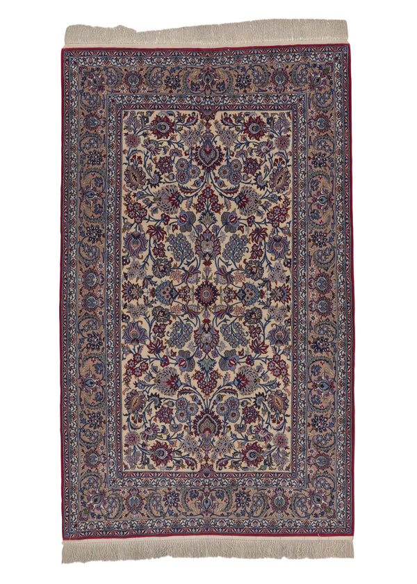 35044 Persian Rug Isfahan Handmade Area Traditional 4'8'' x 8'2'' -5x8- Red Blue Whites Beige Floral Design