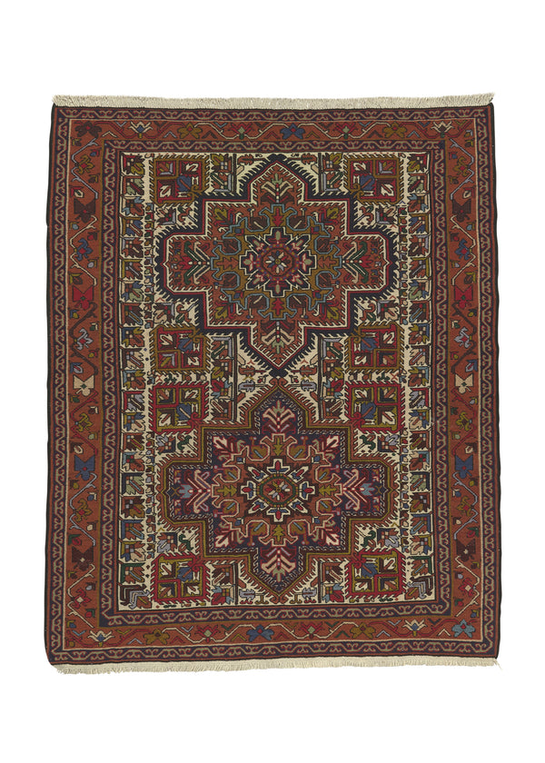 35046 Persian Rug Sirjan Handmade Area Tribal 4'3'' x 5'2'' -4x5- Orange Geometric Design