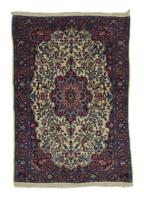 35054 Persian Rug Bijar Handmade Area Traditional 3'5'' x 4'11'' -3x5- Whites Beige Blue Floral Design