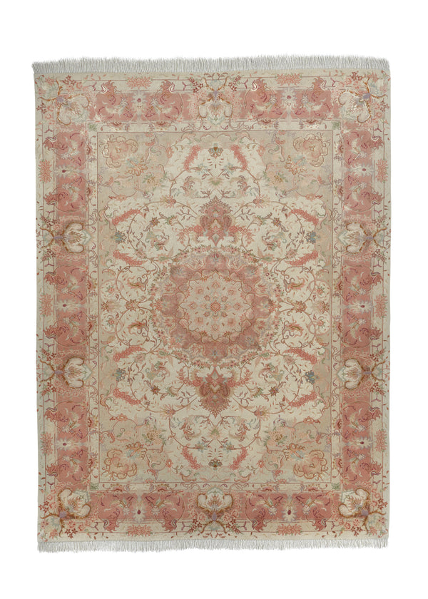 35055 Persian Rug Tabriz Handmade Area Traditional 5'0'' x 6'10'' -5x7- Whites Beige Pink Floral Naghsh Design