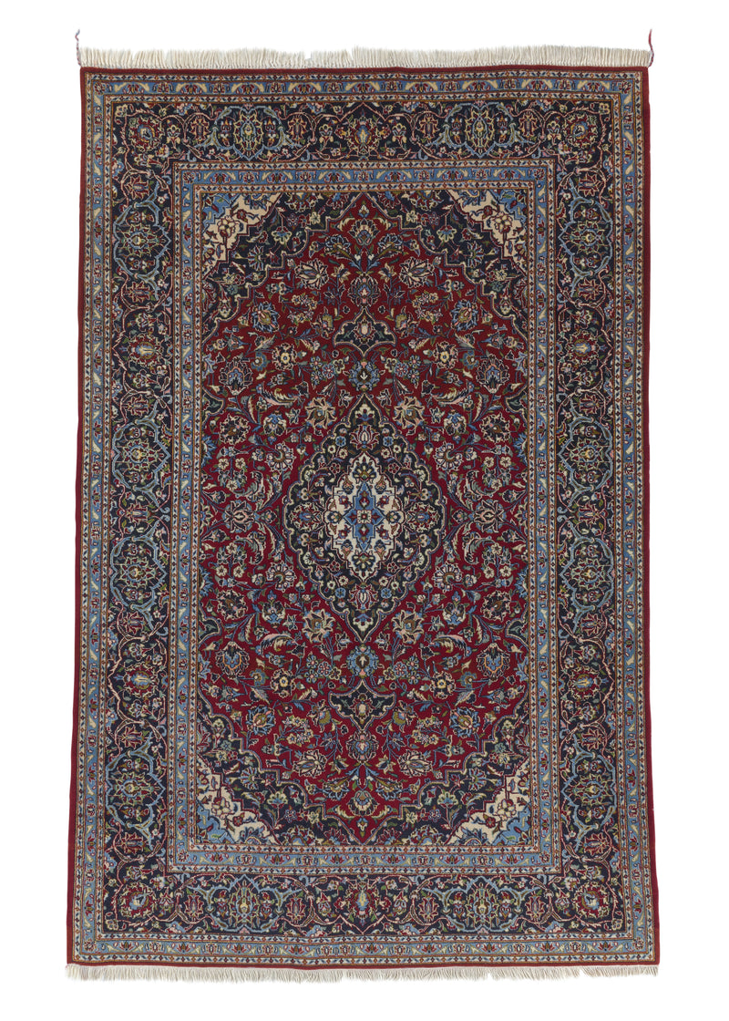 35057 Persian Rug Kashan Handmade Area Traditional 4'8'' x 7'3'' -5x7- Red Blue Toranj Mehrab Design