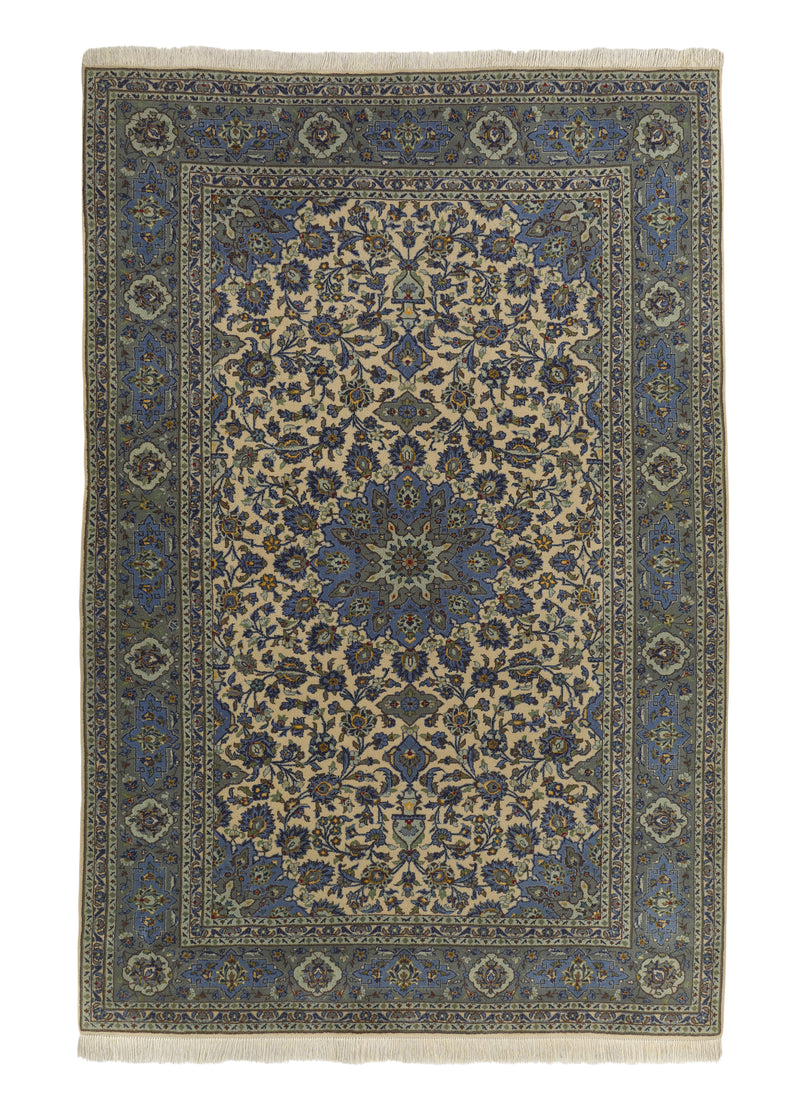 35059 Persian Rug Kashan Handmade Area Traditional 6'8'' x 10'2'' -7x10- Green Blue Floral Design