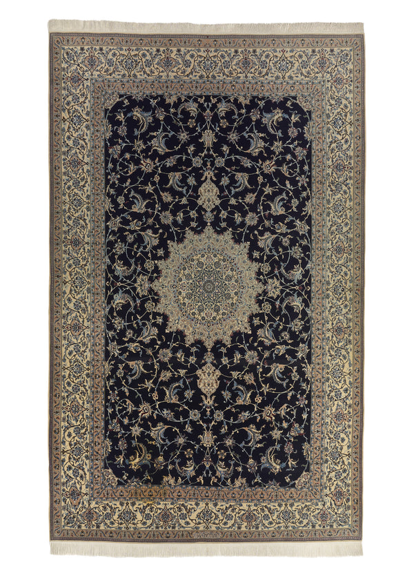 35061 Persian Rug Nain Handmade Area Traditional 7'0'' x 11'2'' -7x11- Blue Whites Beige Floral Design