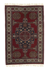 35062 Oriental Rug Afghan Handmade Area Traditional 4'2'' x 6'2'' -4x6- Red Geometric Design
