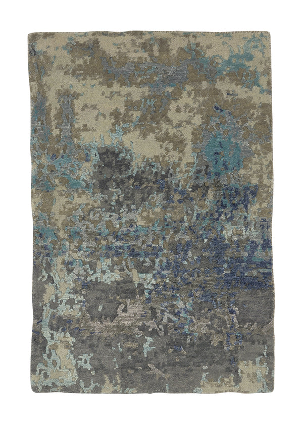 35066 Oriental Rug Indian Handmade Area Sample Modern 2'0'' x 3'0'' -2x3- Blue Gray Abstract Design