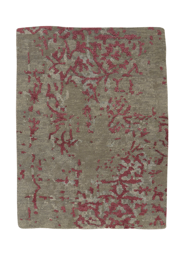 35067 Oriental Rug Indian Handmade Area Sample Modern 2'0'' x 3'0'' -2x3- Gray Red Pink Abstract Design