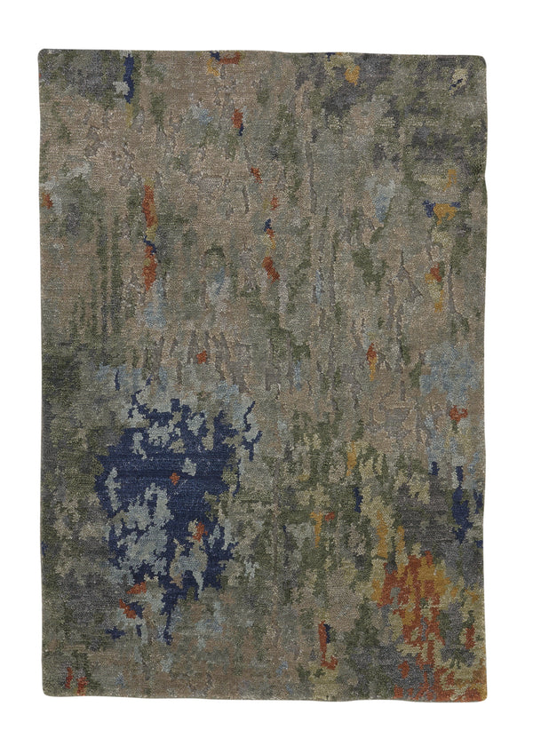 35068 Oriental Rug Indian Handmade Area Sample Modern 2'0'' x 3'0'' -2x3- Gray Multi-color Blue Abstract Design