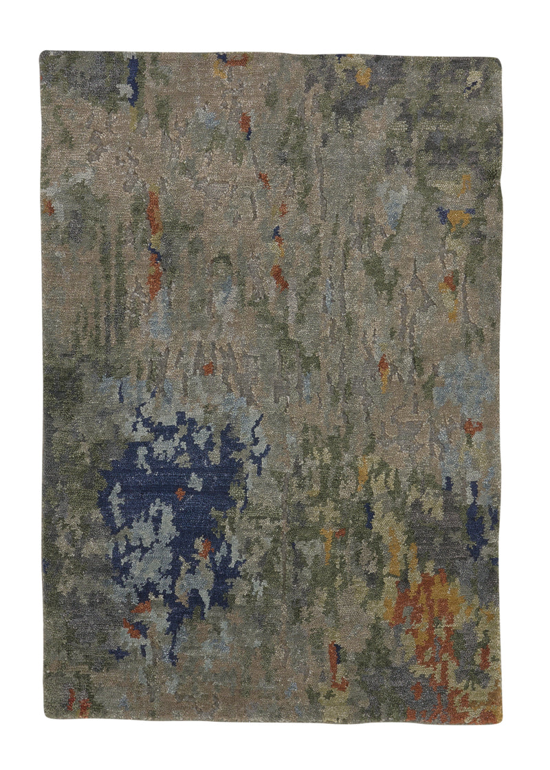 35068 Oriental Rug Indian Handmade Area Sample Modern 2'0'' x 3'0'' -2x3- Gray Multi-color Blue Abstract Design