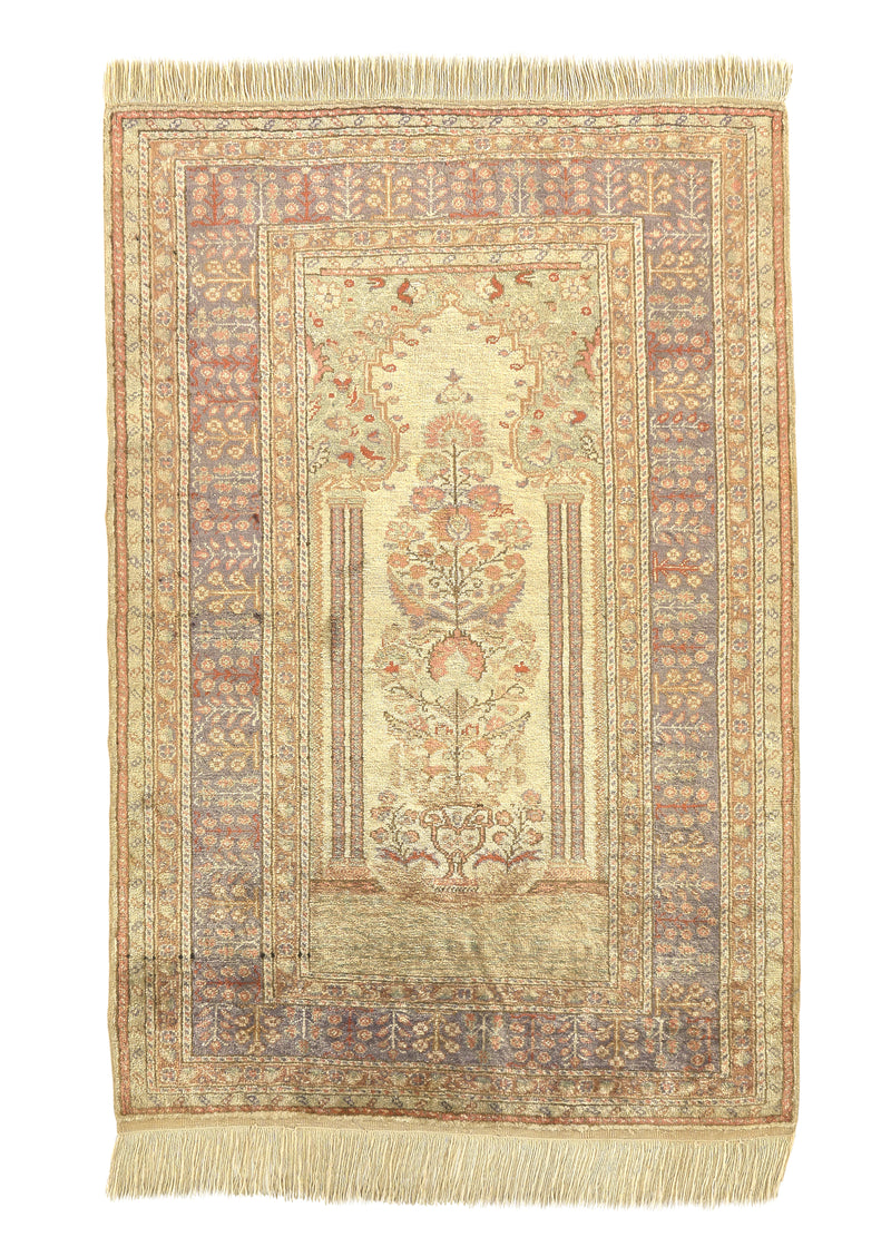 35074 Oriental Rug Turkish Handmade Area Traditional 3'0'' x 4'4'' -3x4- Yellow Gold Purple Prayer Rug Design