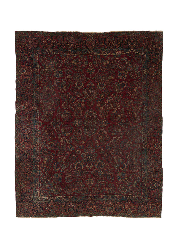 35079 Persian Rug Sarouk Handmade Area Traditional Vintage 10'1'' x 13'0'' -10x13- Red Floral Design
