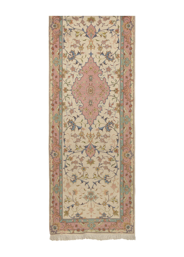 35082 Persian Rug Tabriz Handmade Runner Traditional 2'10'' x 9'9'' -3x10- Whites Beige Pink Naghsh Floral Design