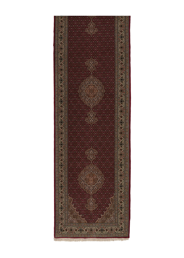 35084 Persian Rug Tabriz Handmade Runner Traditional 2'9'' x 10'10'' -3x11- Red Mahi Fish Design