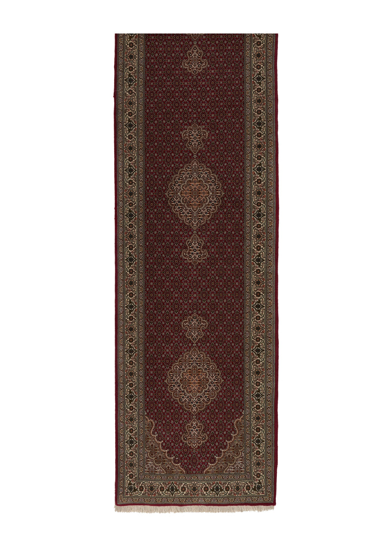 35084 Persian Rug Tabriz Handmade Runner Traditional 2'9'' x 10'10'' -3x11- Red Mahi Fish Design