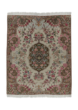 35087 Persian Rug Tabriz Handmade Area Traditional 5'0'' x 6'1'' -5x6- Pink Brown Floral Naghsh Design