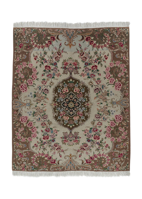 35087 Persian Rug Tabriz Handmade Area Traditional 5'0'' x 6'1'' -5x6- Pink Brown Floral Naghsh Design