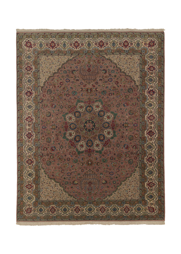 35089 Persian Rug Tabriz Handmade Area Traditional 9'9'' x 12'9'' -10x13- Green Pink Floral Design