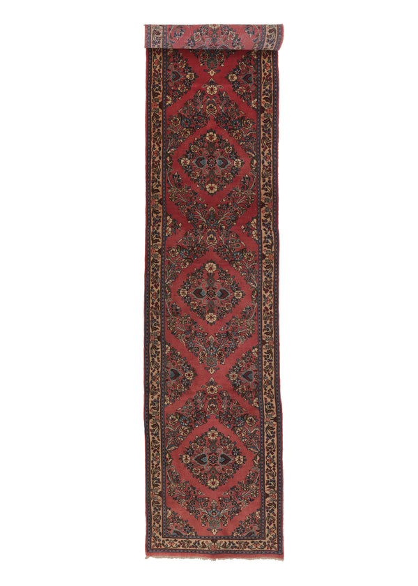 35090 Persian Rug Sarouk Handmade Runner Traditional 2'8'' x 14'6'' -3x15- Pink Floral Design
