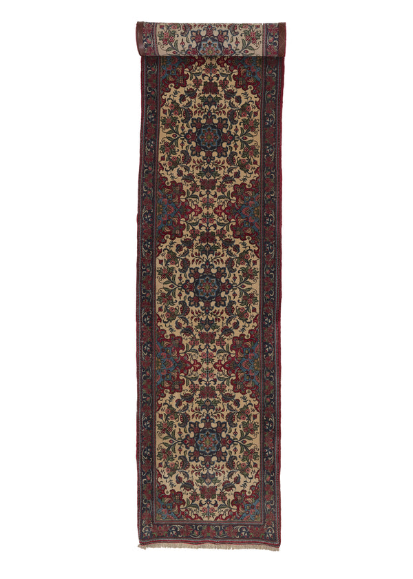 35093 Persian Rug Bijar Handmade Runner Traditional 2'11'' x 13'6'' -3x14- Red Whites Beige Blue Floral Design