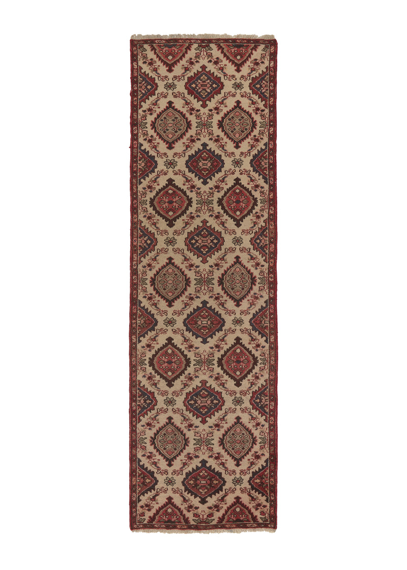 35096 Persian Rug Malayer Handmade Runner Tribal 2'7'' x 9'2'' -3x9- Whites Beige Red Geometric Design