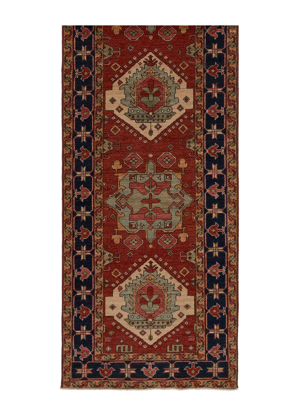 35121 Oriental Rug Pakistani Handmade Runner Transitional Tribal 3'2'' x 14'3'' -3x14- Red Blue Geometric Serapi Design