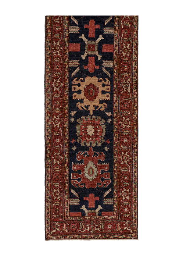 35122 Oriental Rug Pakistani Handmade Runner Transitional Tribal 3'2'' x 13'10'' -3x14- Blue Red Geometric Serapi Design