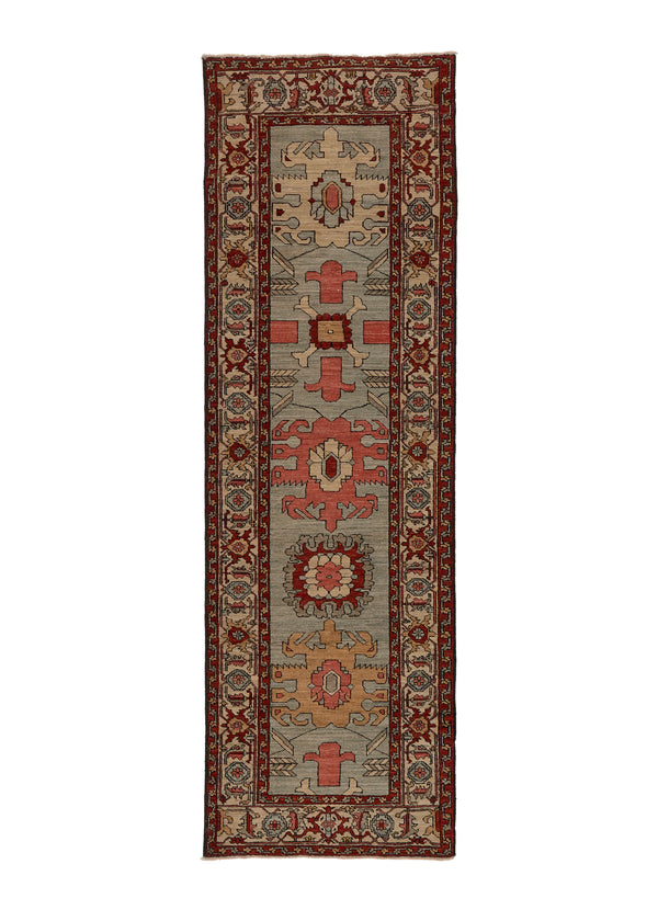 35127 Oriental Rug Pakistani Handmade Runner Transitional Tribal 2'7'' x 8'5'' -3x8- Blue Red Whites Beige Geometric Serapi Design