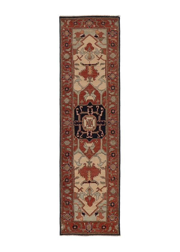 35128 Oriental Rug Pakistani Handmade Runner Transitional Tribal 2'2'' x 8'0'' -2x8- Red Geometric Serapi Design