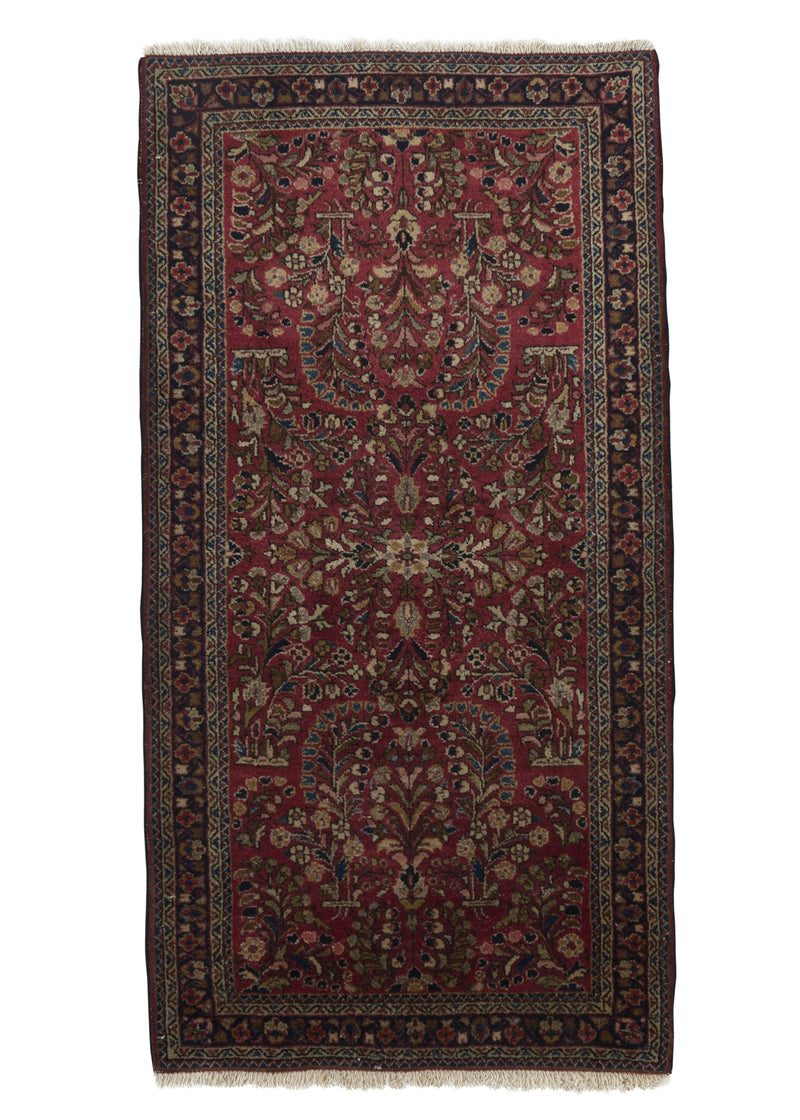 35129 Persian Rug Sarouk Handmade Area Traditional Vintage 2'5'' x 4'8'' -2x5- Red Floral Design