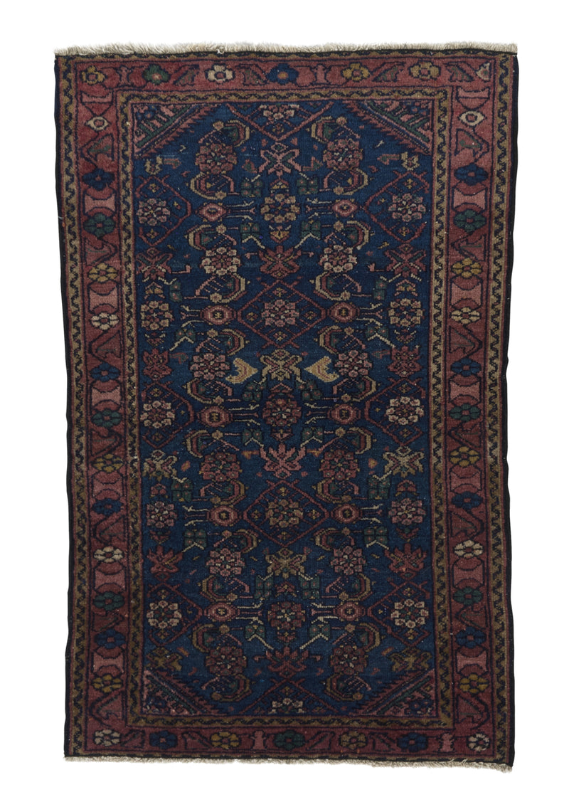 35130 Persian Rug Malayer Handmade Area Tribal Vintage 2'3'' x 3'9'' -2x4- Pink Blue Floral Design