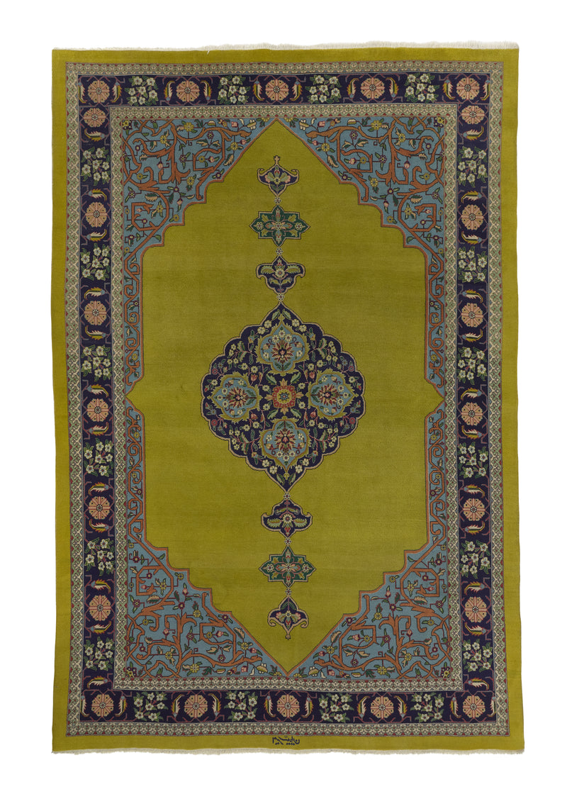 35133 Persian Rug Tabriz Handmade Area Traditional 6'5'' x 10'4'' -6x10- Green Blue Haji Jalili Design