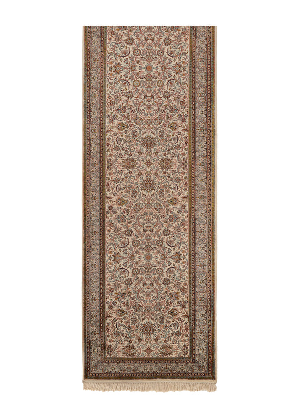 35139 Oriental Rug Kashmiri Handmade Runner Traditional 3'0'' x 9'9'' -3x10- Whites Beige Floral Design
