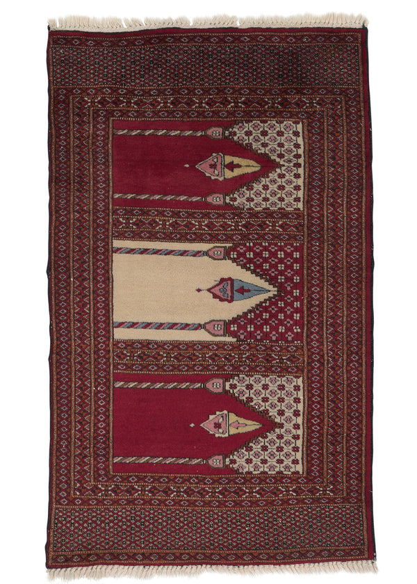 35140 Oriental Rug Pakistani Handmade Area Tribal 2'7'' x 4'3'' -3x4- Red Whites Beige Pictorial Design