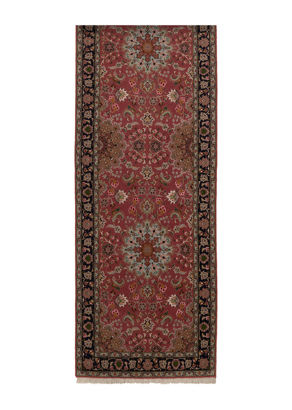 35149 Persian Rug Tabriz Handmade Runner Traditional 2'10'' x 13'1'' -3x13- Pink Naghsh Floral Design