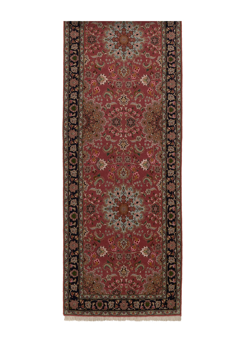 35149 Persian Rug Tabriz Handmade Runner Traditional 2'10'' x 13'1'' -3x13- Pink Naghsh Floral Design