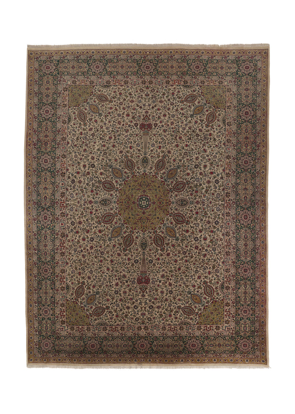35150 Persian Rug Tabriz Handmade Area Traditional 9'9'' x 12'10'' -10x13- Whites Beige Green Sheikh Safi Floral Design