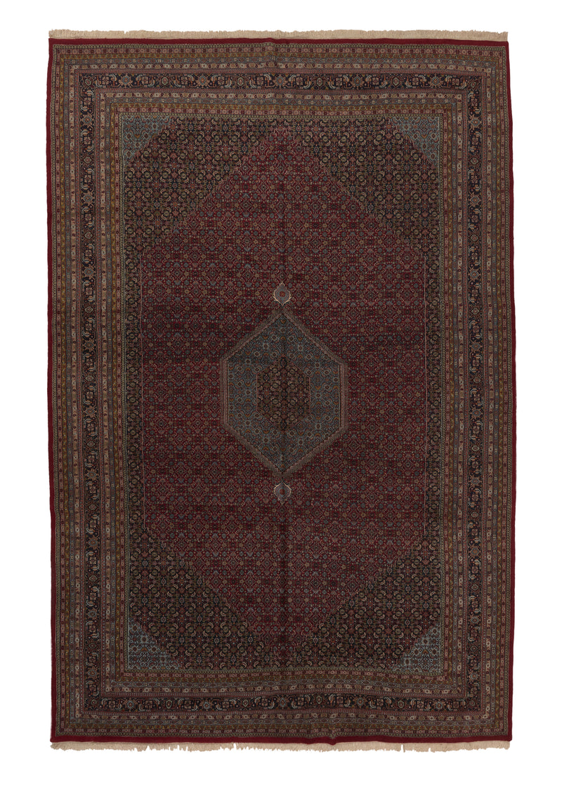 35154 Oriental Rug Indian Handmade Area Traditional 12'1'' x 18'3'' -12x18- Red Blue Herati Bijar Design