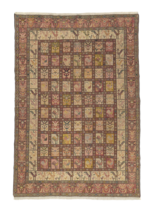 35157 Persian Rug Sirjan Handmade Area Tribal 6'3'' x 9'2'' -6x9- Whites Beige Pink Garden Animals Design