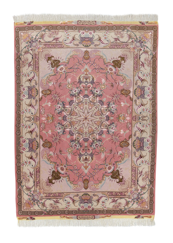 35171 Persian Rug Tabriz Handmade Area Traditional 4'11'' x 6'10'' -5x7- Pink Floral Vase Design
