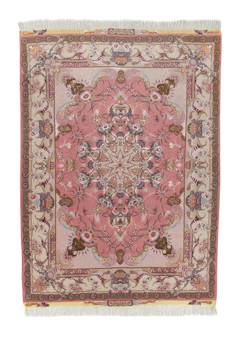 35171 Persian Rug Tabriz Handmade Area Traditional 4'11'' x 6'10'' -5x7- Pink Floral Vase Design