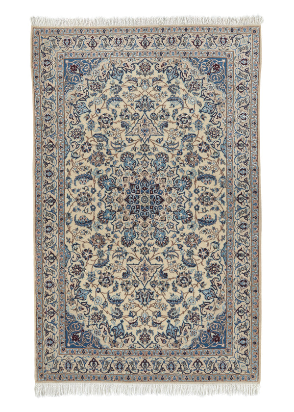 35180 Persian Rug Nain Handmade Area Traditional 4'2'' x 6'9'' -4x7- Blue Whites Beige Floral Design