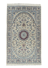 35181 Persian Rug Nain Handmade Area Traditional 4'1'' x 6'10'' -4x7- Whites Beige Blue Floral Design
