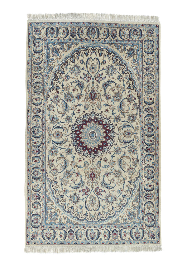 35181 Persian Rug Nain Handmade Area Traditional 4'1'' x 6'10'' -4x7- Whites Beige Blue Floral Design