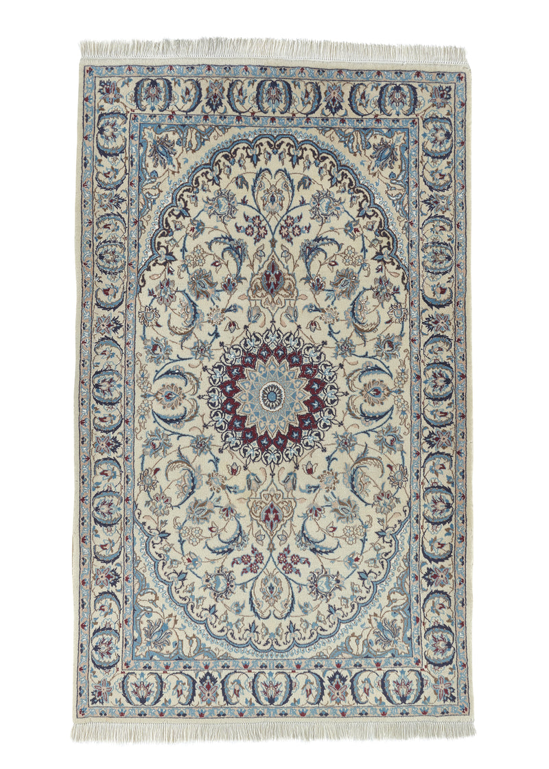 35181 Persian Rug Nain Handmade Area Traditional 4'1'' x 6'10'' -4x7- Whites Beige Blue Floral Design