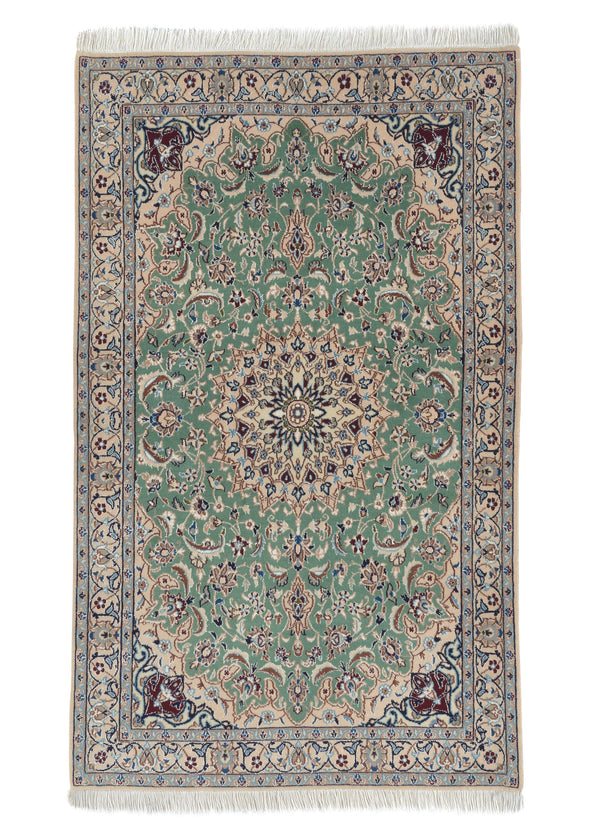 35182 Persian Rug Nain Handmade Area Traditional 3'10'' x 6'3'' -4x6- Green Floral Design