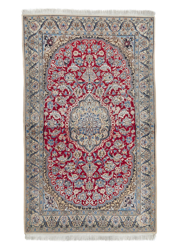 35183 Persian Rug Nain Handmade Area Traditional 4'3'' x 6'7'' -4x7- Red Floral Design