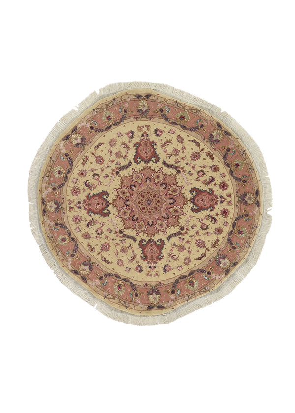 35185 Persian Rug Tabriz Handmade Round Traditional 6'2'' x 6'3'' -6x6- Pink Whites Beige Floral Naghsh Design