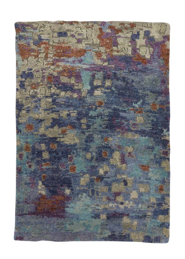 35202 Oriental Rug Indian Handmade Area Sample Modern 2'0'' x 3'0'' -2x3- Blue Purple Abstract Design