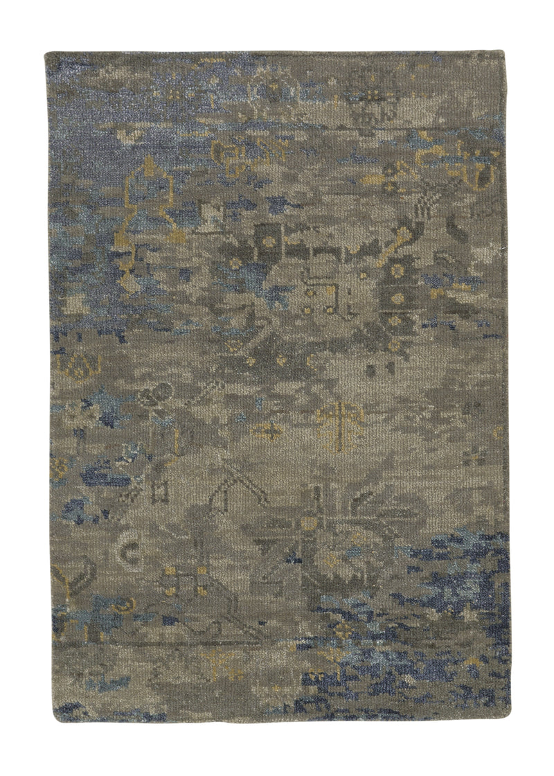 35205 Oriental Rug Indian Handmade Area Sample Modern 2'0'' x 3'0'' -2x3- Gray Blue Abstract Design